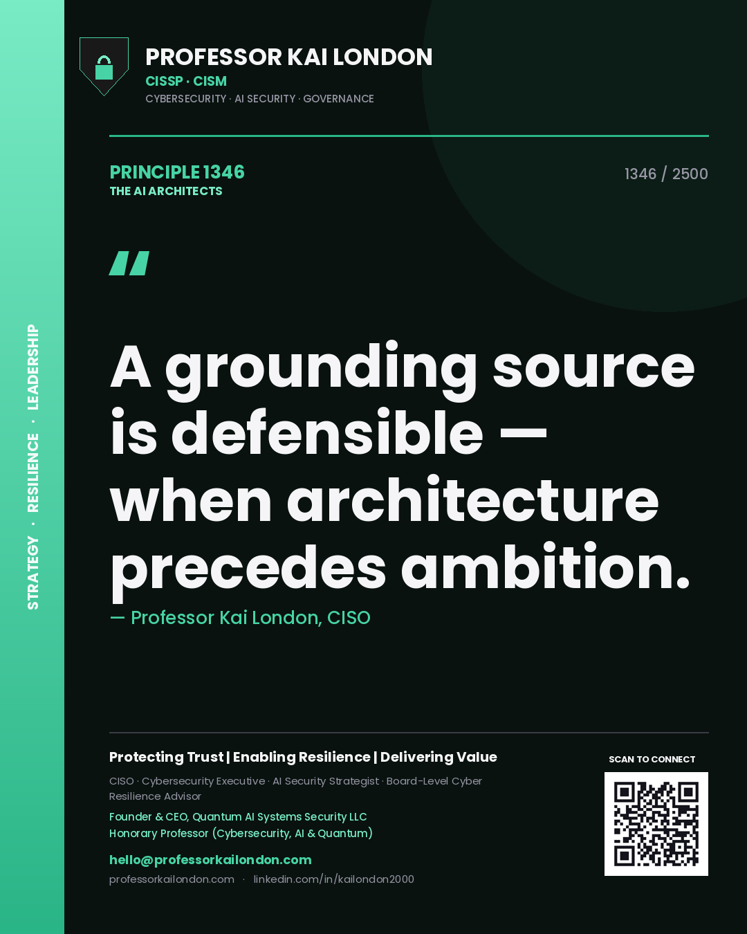 Professor Kai London principle 1346: A grounding source is defensible — when architecture precedes ambition.