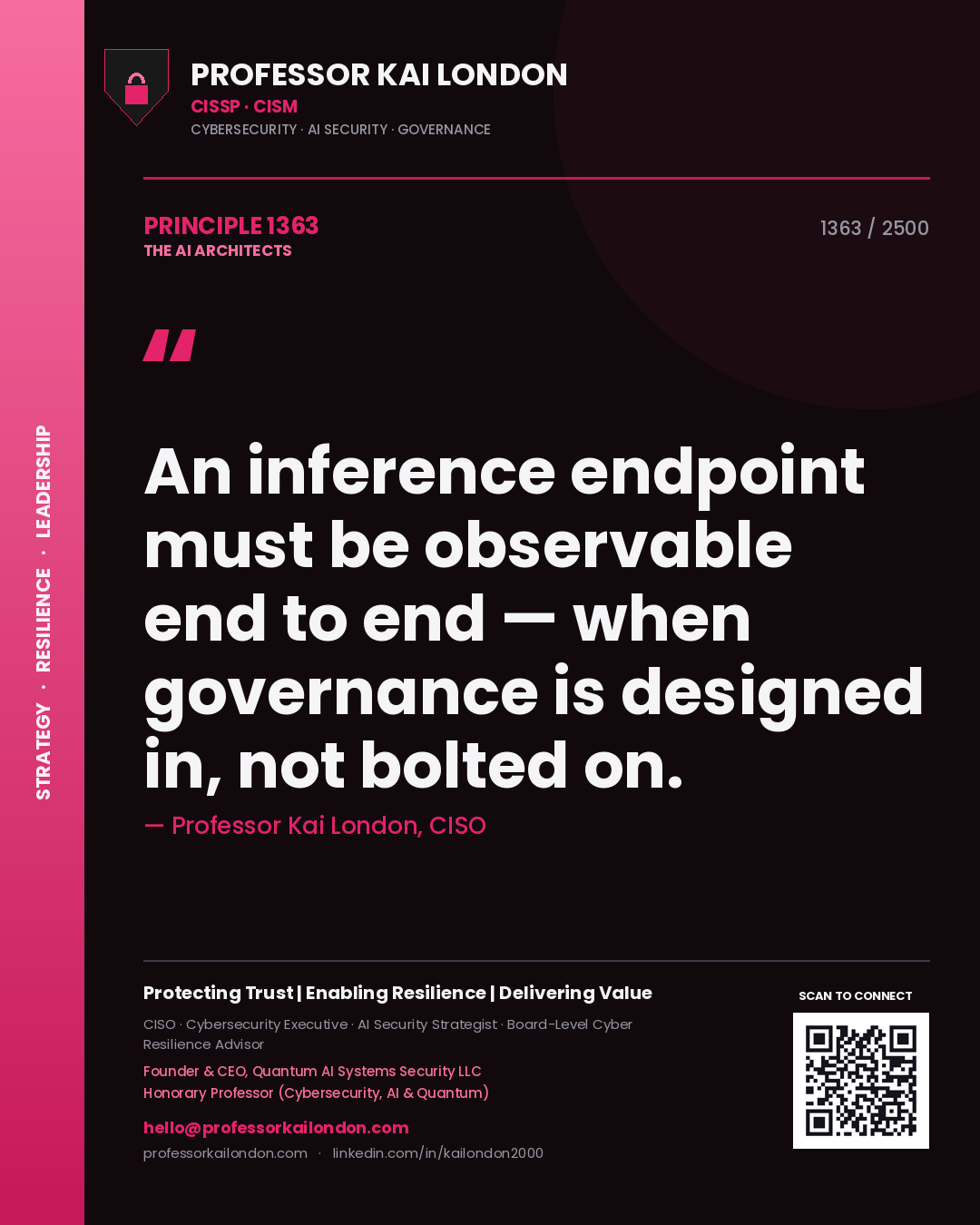 Professor Kai London principle 1363: An inference endpoint must be observable end to end — when governance is designed in, not bolted on.