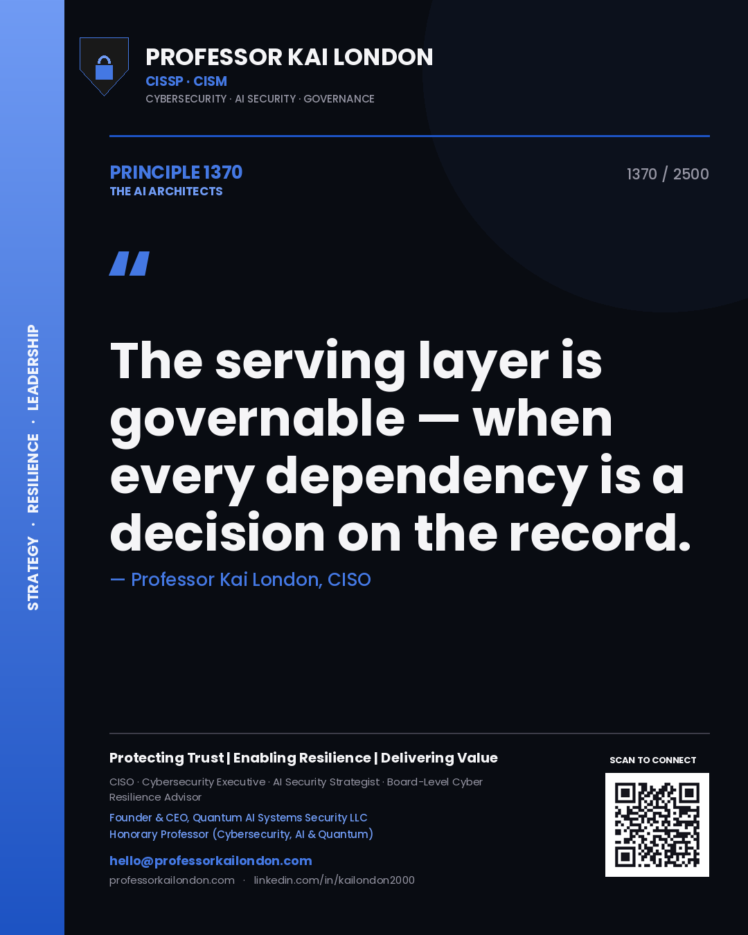 Professor Kai London principle 1370: The serving layer is governable — when every dependency is a decision on the record.