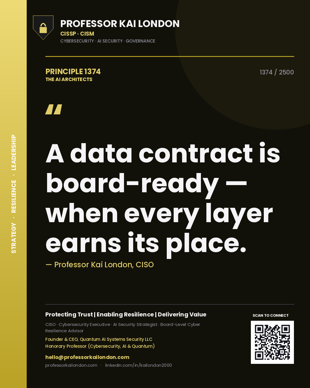 Professor Kai London principle 1374: A data contract is board-ready — when every layer earns its place.
