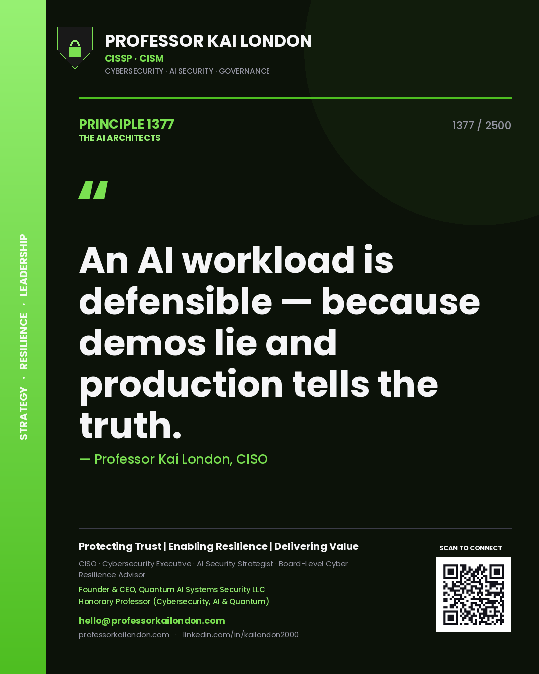 Professor Kai London principle 1377: An AI workload is defensible — because demos lie and production tells the truth.