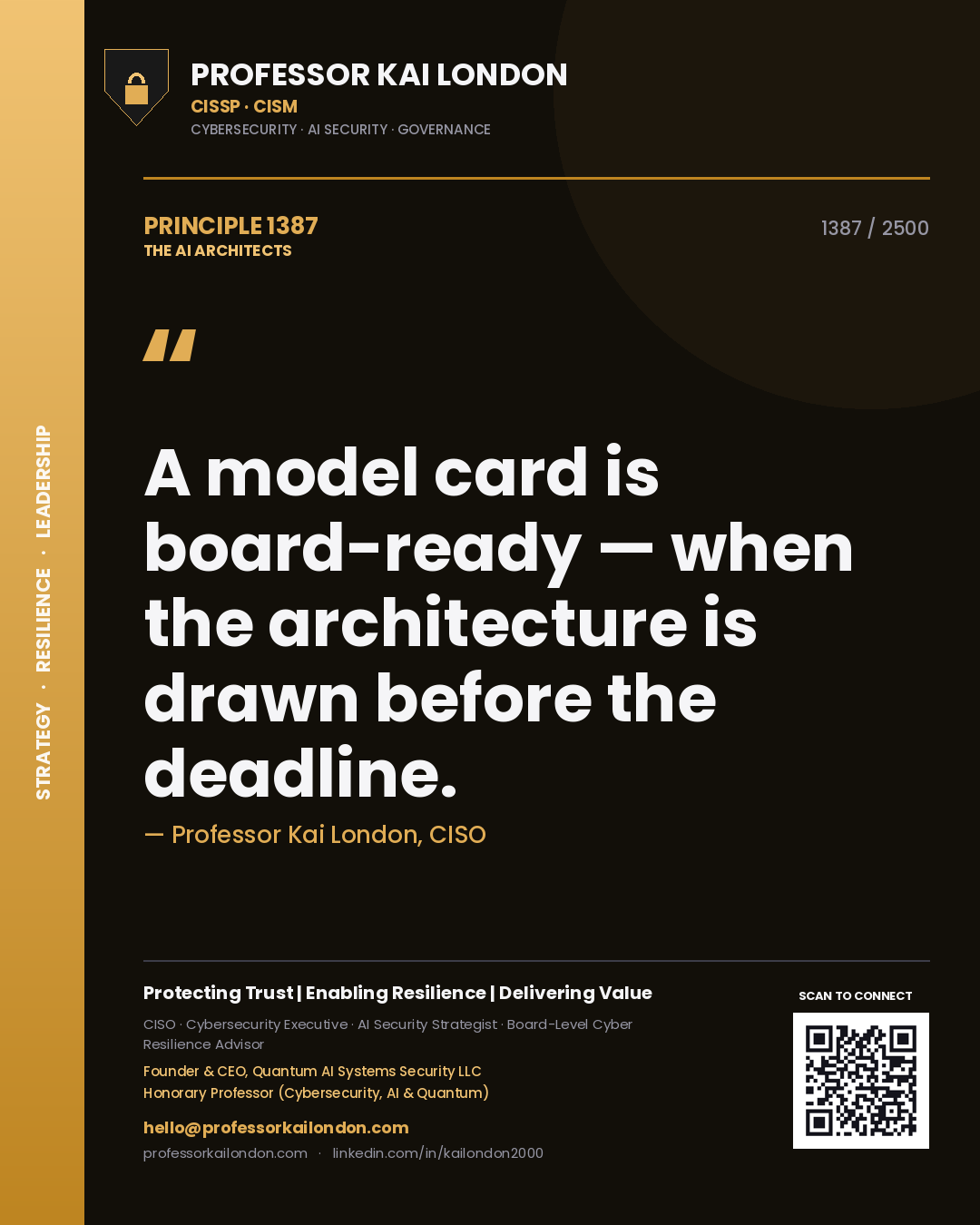 Professor Kai London principle 1387: A model card is board-ready — when the architecture is drawn before the deadline.