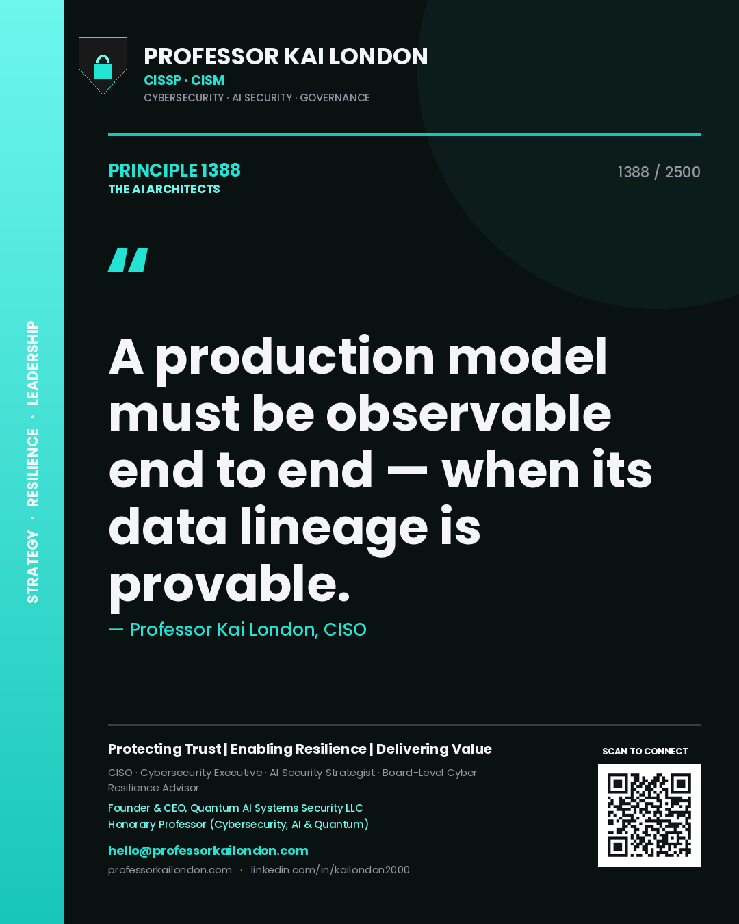 Professor Kai London principle 1388: A production model must be observable end to end — when its data lineage is provable.