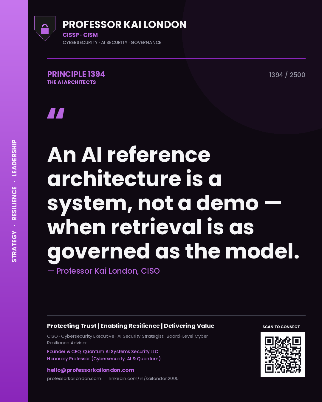 Professor Kai London principle 1394: An AI reference architecture is a system, not a demo — when retrieval is as governed as the model.