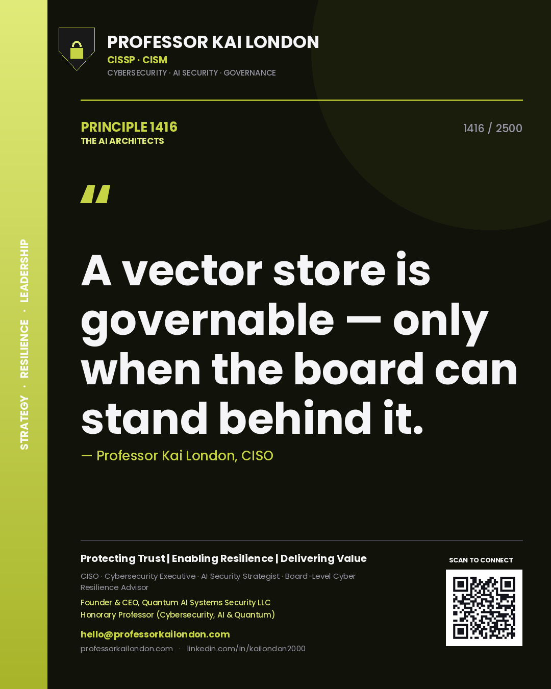 Professor Kai London principle 1416: A vector store is governable — only when the board can stand behind it.