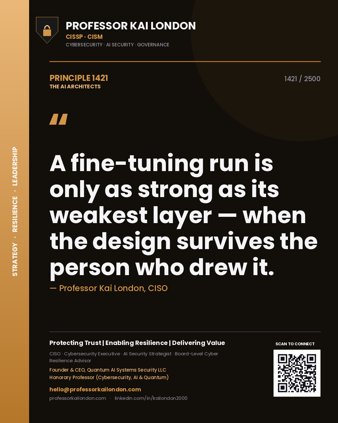Professor Kai London principle 1421: A fine-tuning run is only as strong as its weakest layer — when the design survives the person who drew it.