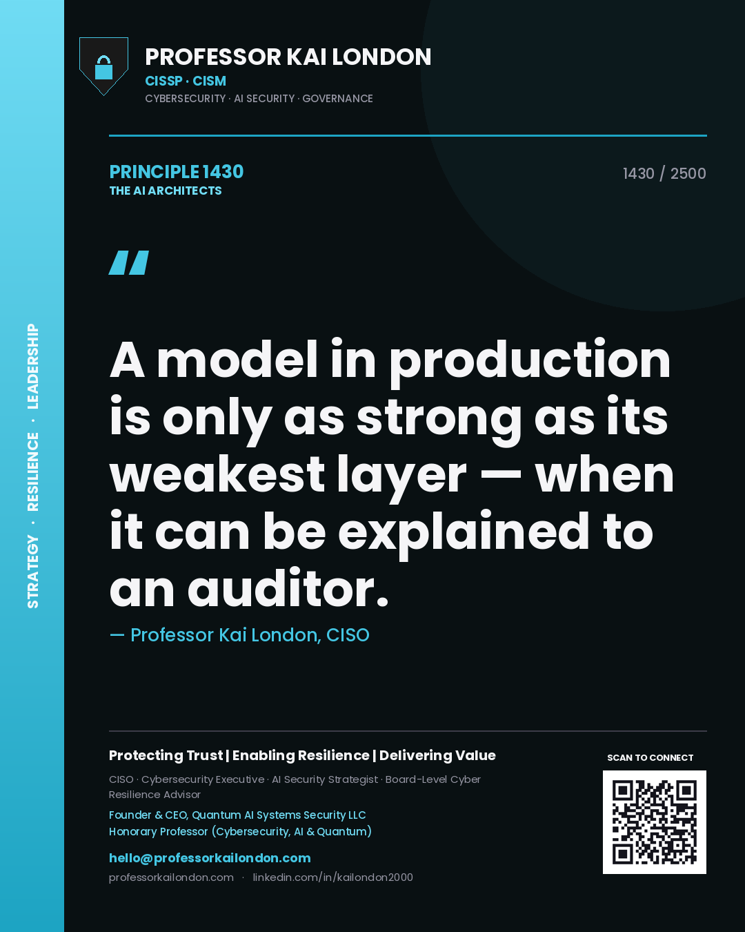 Professor Kai London principle 1430: A model in production is only as strong as its weakest layer — when it can be explained to an auditor.