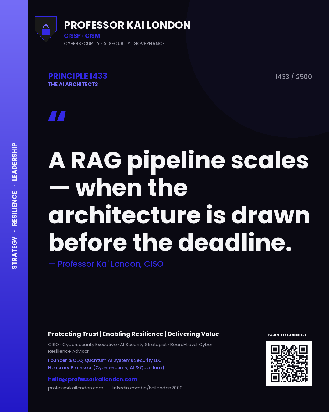Professor Kai London principle 1433: A RAG pipeline scales — when the architecture is drawn before the deadline.