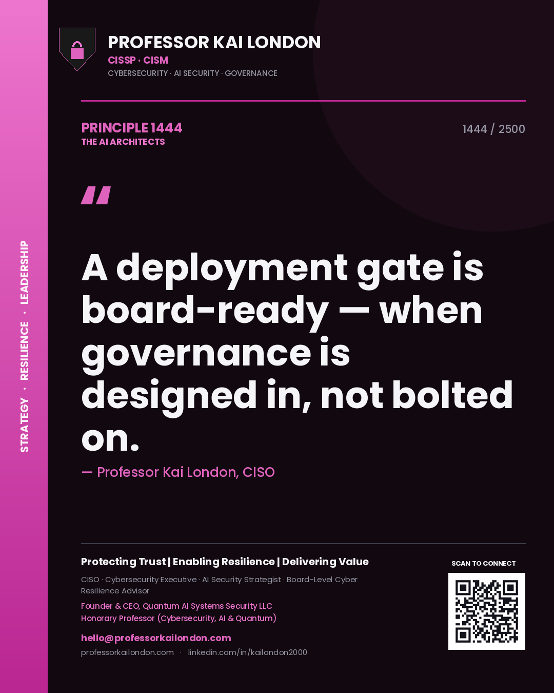 Professor Kai London principle 1444: A deployment gate is board-ready — when governance is designed in, not bolted on.