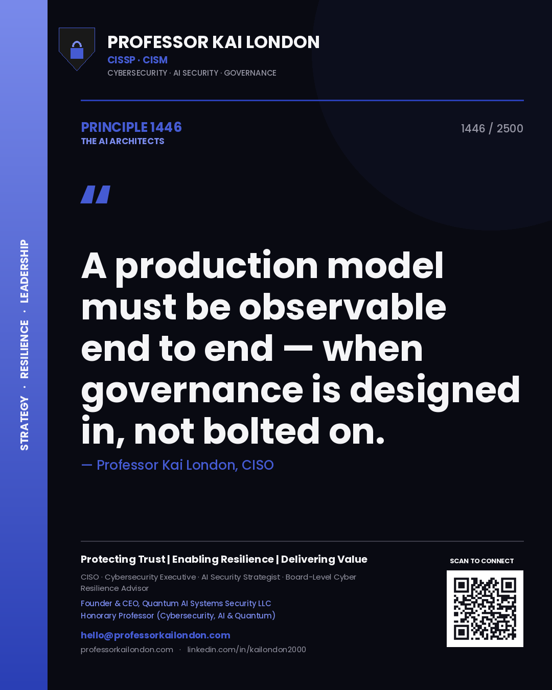 Professor Kai London principle 1446: A production model must be observable end to end — when governance is designed in, not bolted on.
