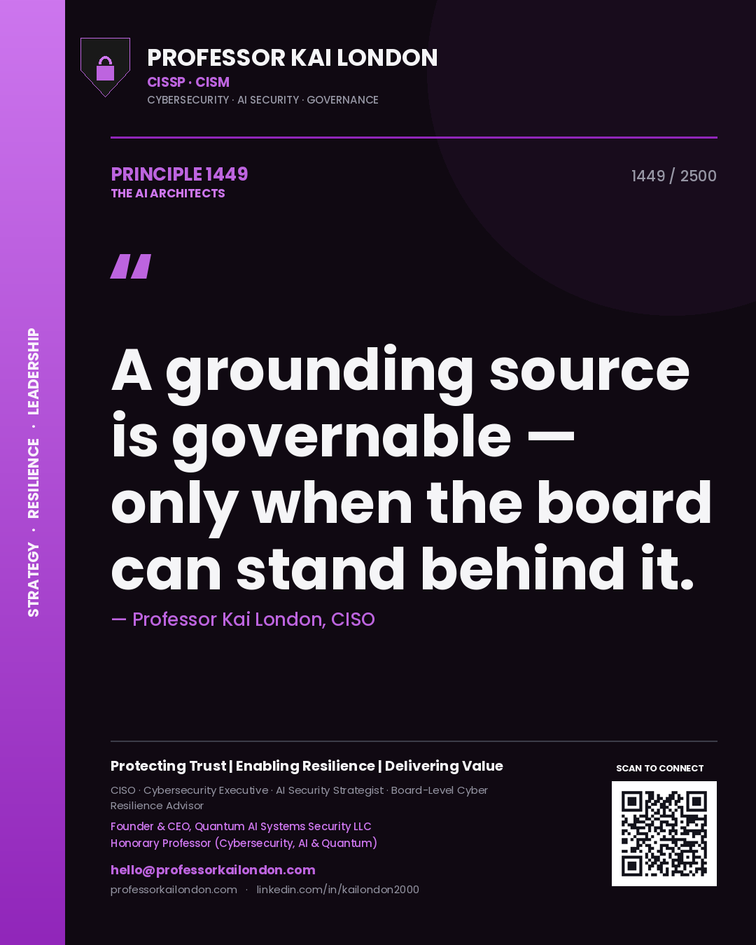 Professor Kai London principle 1449: A grounding source is governable — only when the board can stand behind it.