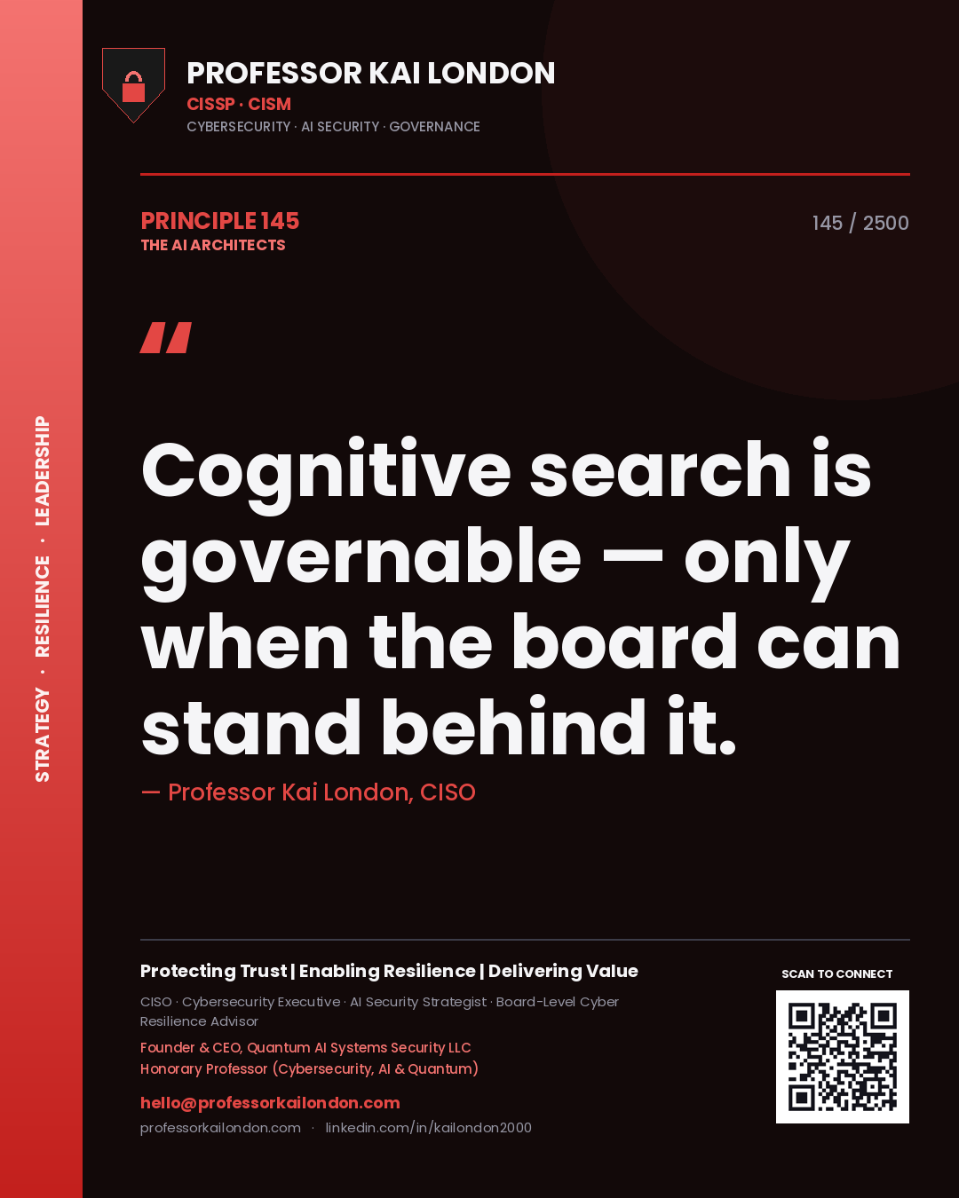 Professor Kai London principle 145: Cognitive search is governable — only when the board can stand behind it.