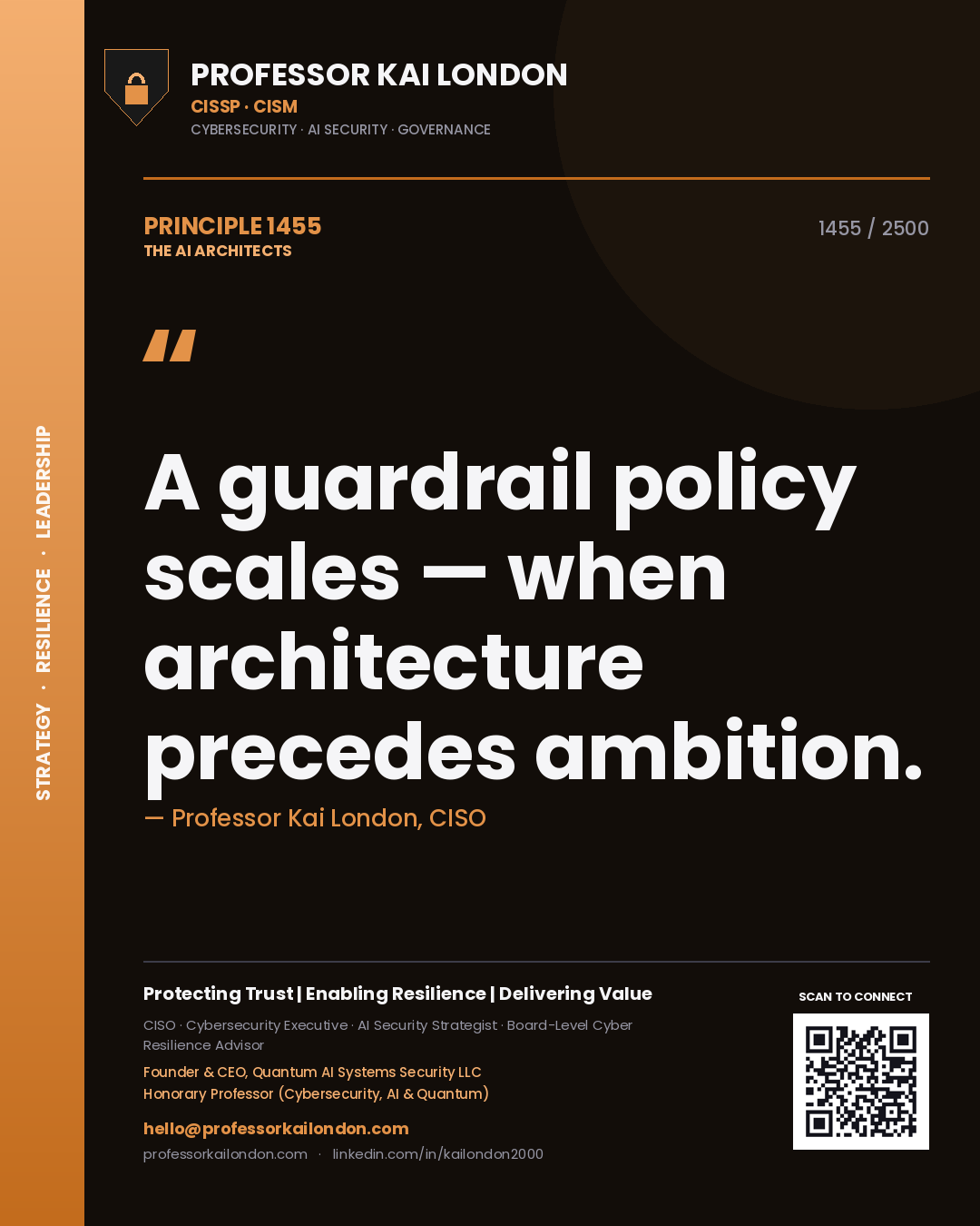 Professor Kai London principle 1455: A guardrail policy scales — when architecture precedes ambition.