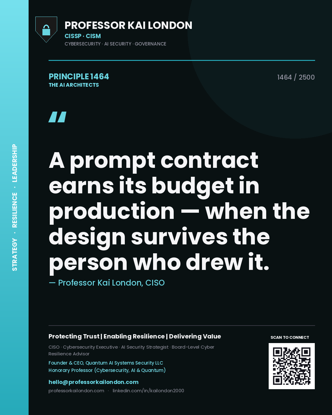 Professor Kai London principle 1464: A prompt contract earns its budget in production — when the design survives the person who drew it.