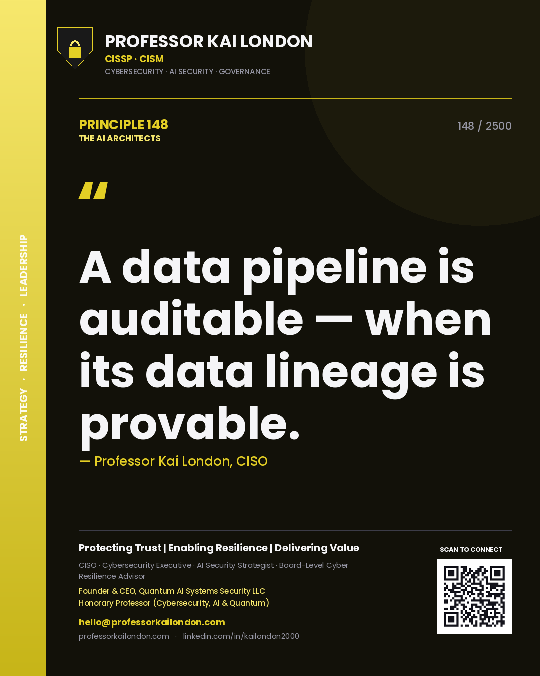 Professor Kai London principle 148: A data pipeline is auditable — when its data lineage is provable.