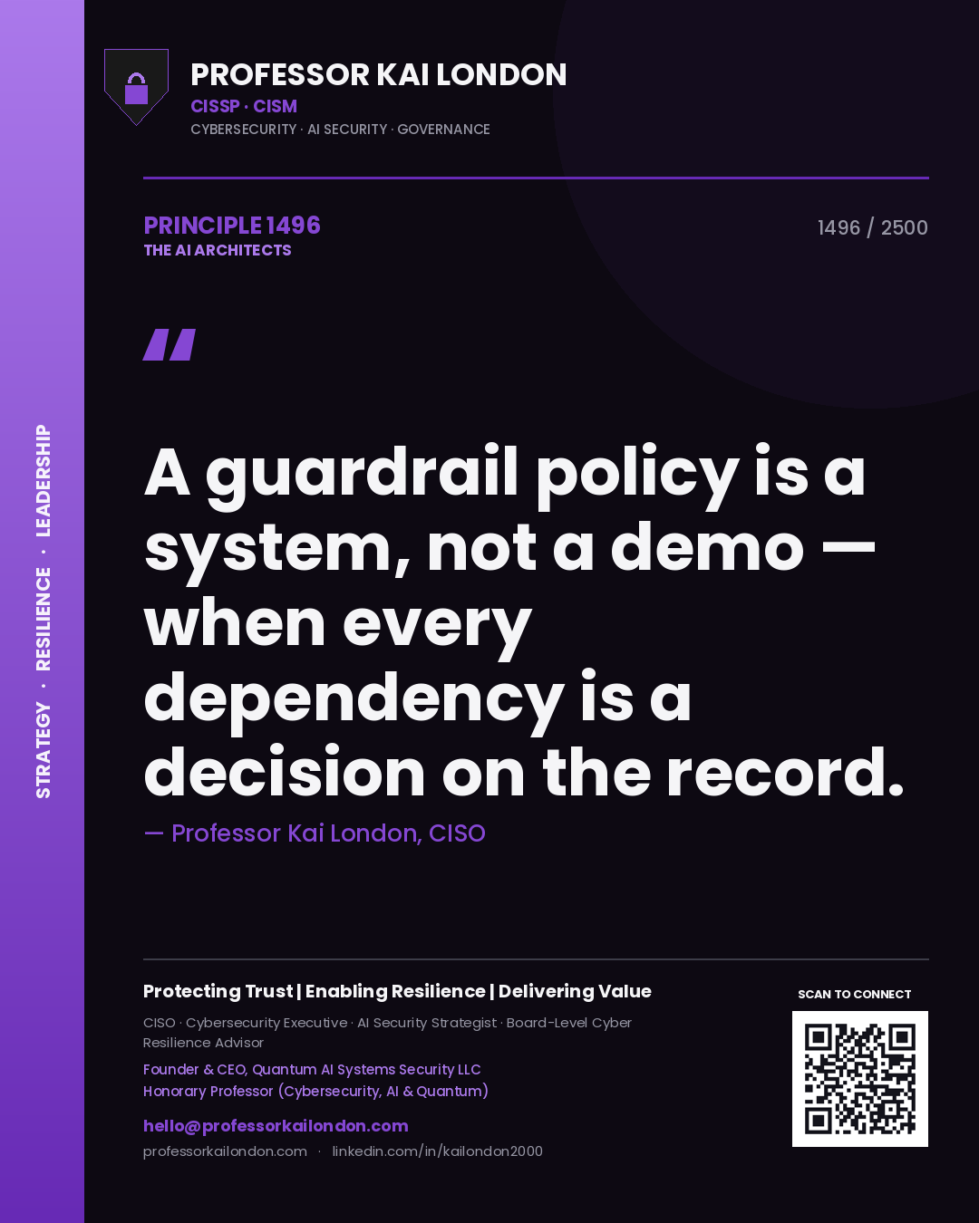 Professor Kai London principle 1496: A guardrail policy is a system, not a demo — when every dependency is a decision on the record.