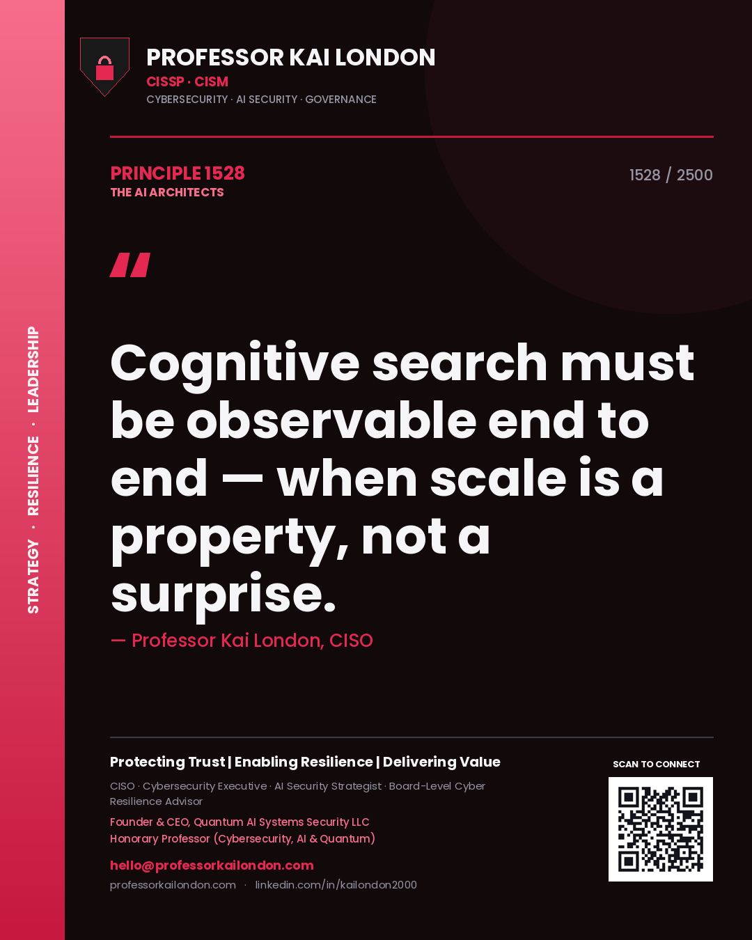 Professor Kai London principle 1528: Cognitive search must be observable end to end — when scale is a property, not a surprise.