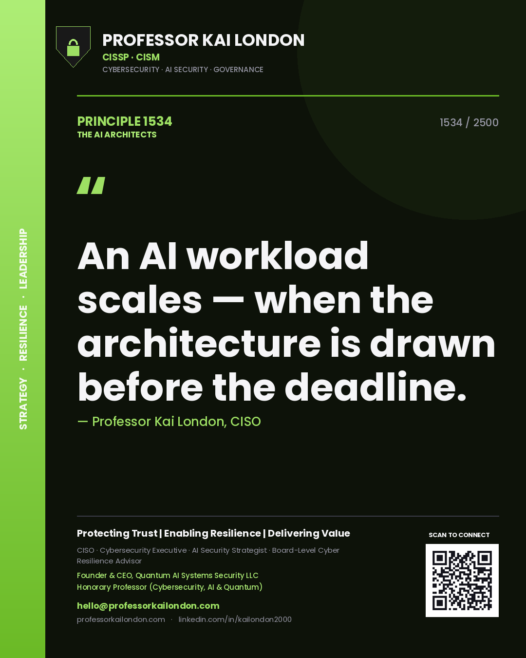 Professor Kai London principle 1534: An AI workload scales — when the architecture is drawn before the deadline.
