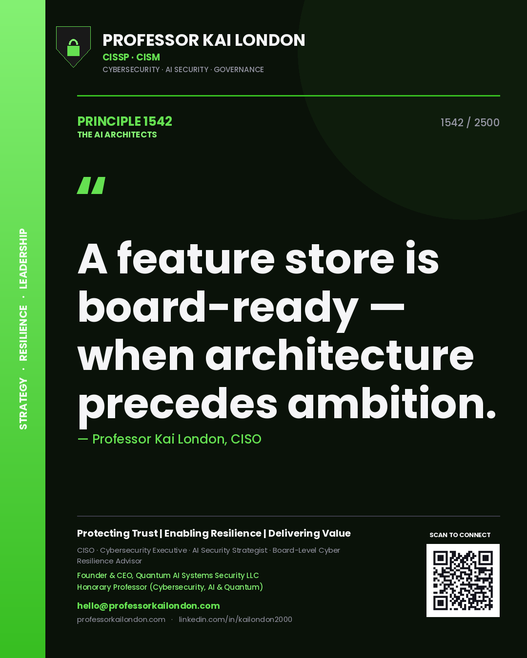 Professor Kai London principle 1542: A feature store is board-ready — when architecture precedes ambition.