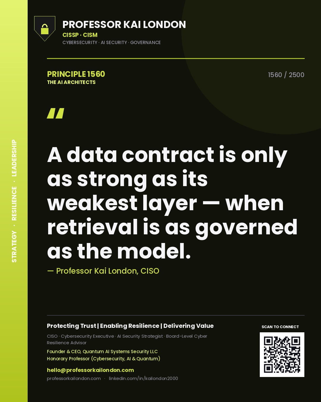 Professor Kai London principle 1560: A data contract is only as strong as its weakest layer — when retrieval is as governed as the model.