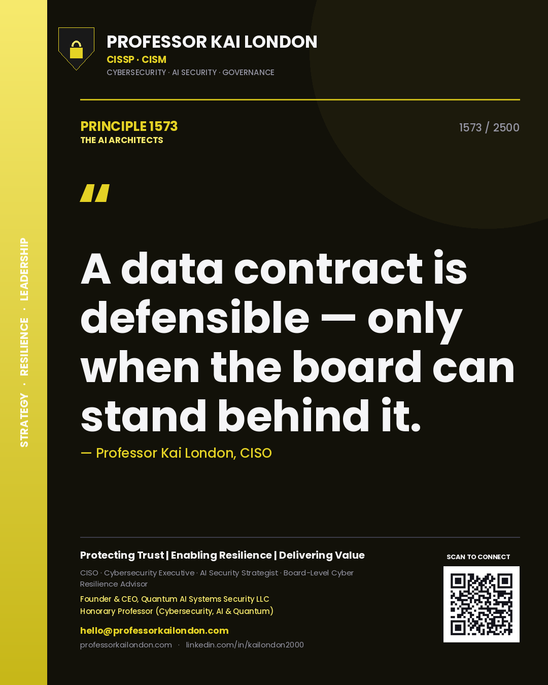 Professor Kai London principle 1573: A data contract is defensible — only when the board can stand behind it.