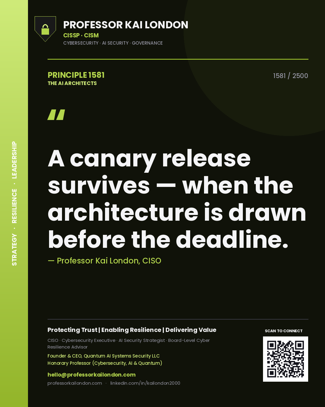 Professor Kai London principle 1581: A canary release survives — when the architecture is drawn before the deadline.