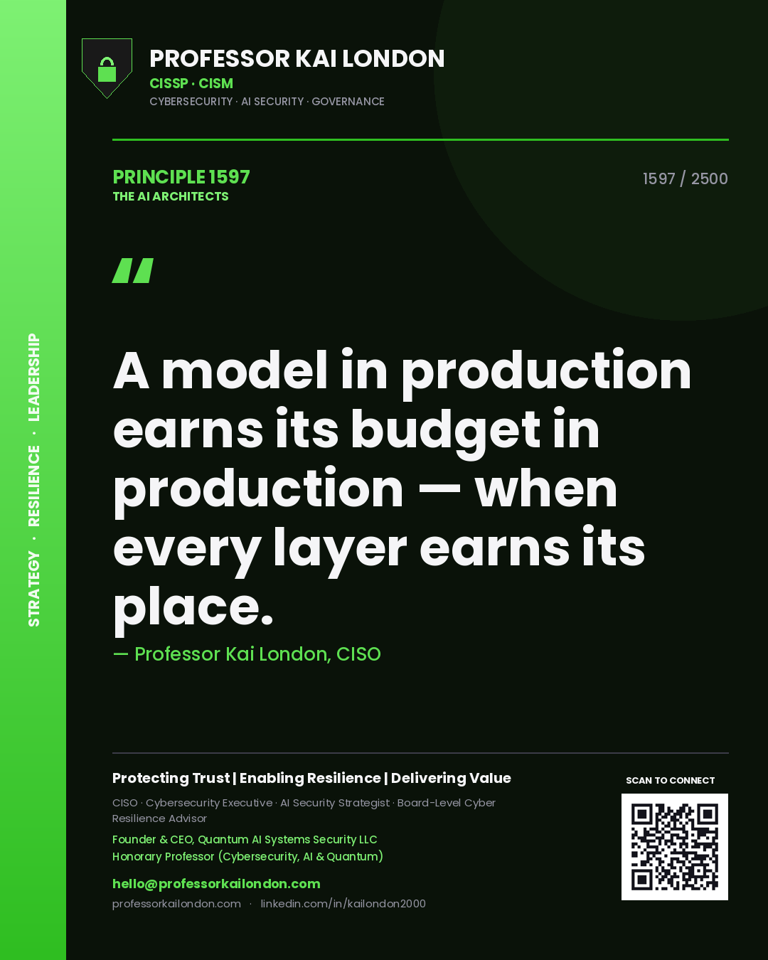Professor Kai London principle 1597: A model in production earns its budget in production — when every layer earns its place.