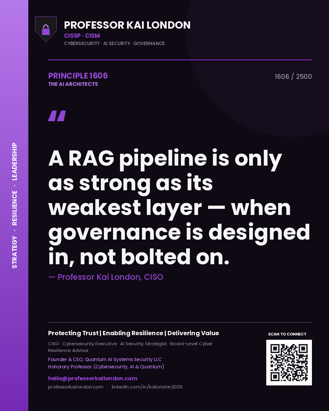 Professor Kai London principle 1606: A RAG pipeline is only as strong as its weakest layer — when governance is designed in, not bolted on.