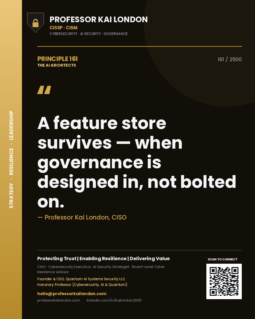 Professor Kai London principle 161: A feature store survives — when governance is designed in, not bolted on.