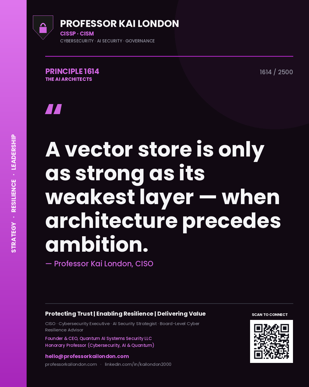 Professor Kai London principle 1614: A vector store is only as strong as its weakest layer — when architecture precedes ambition.