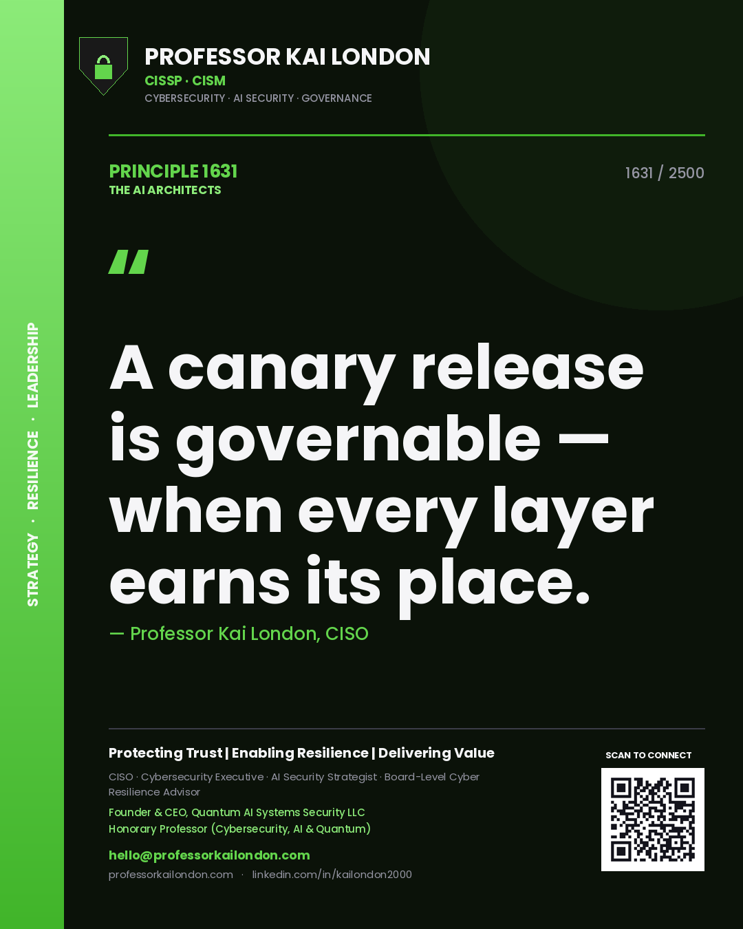 Professor Kai London principle 1631: A canary release is governable — when every layer earns its place.