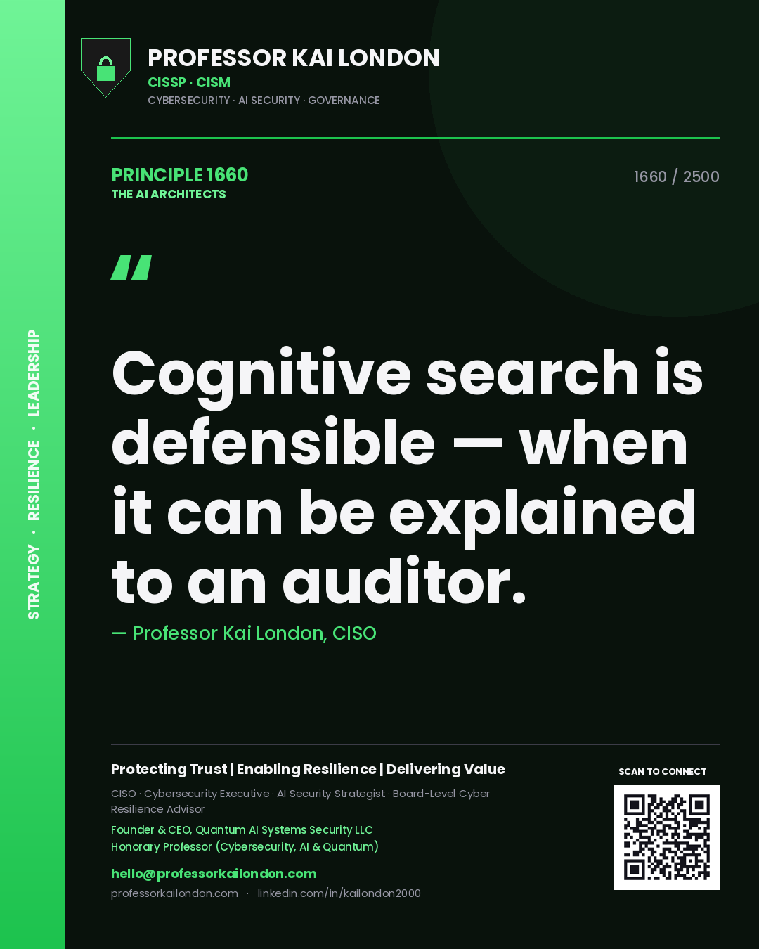 Professor Kai London principle 1660: Cognitive search is defensible — when it can be explained to an auditor.