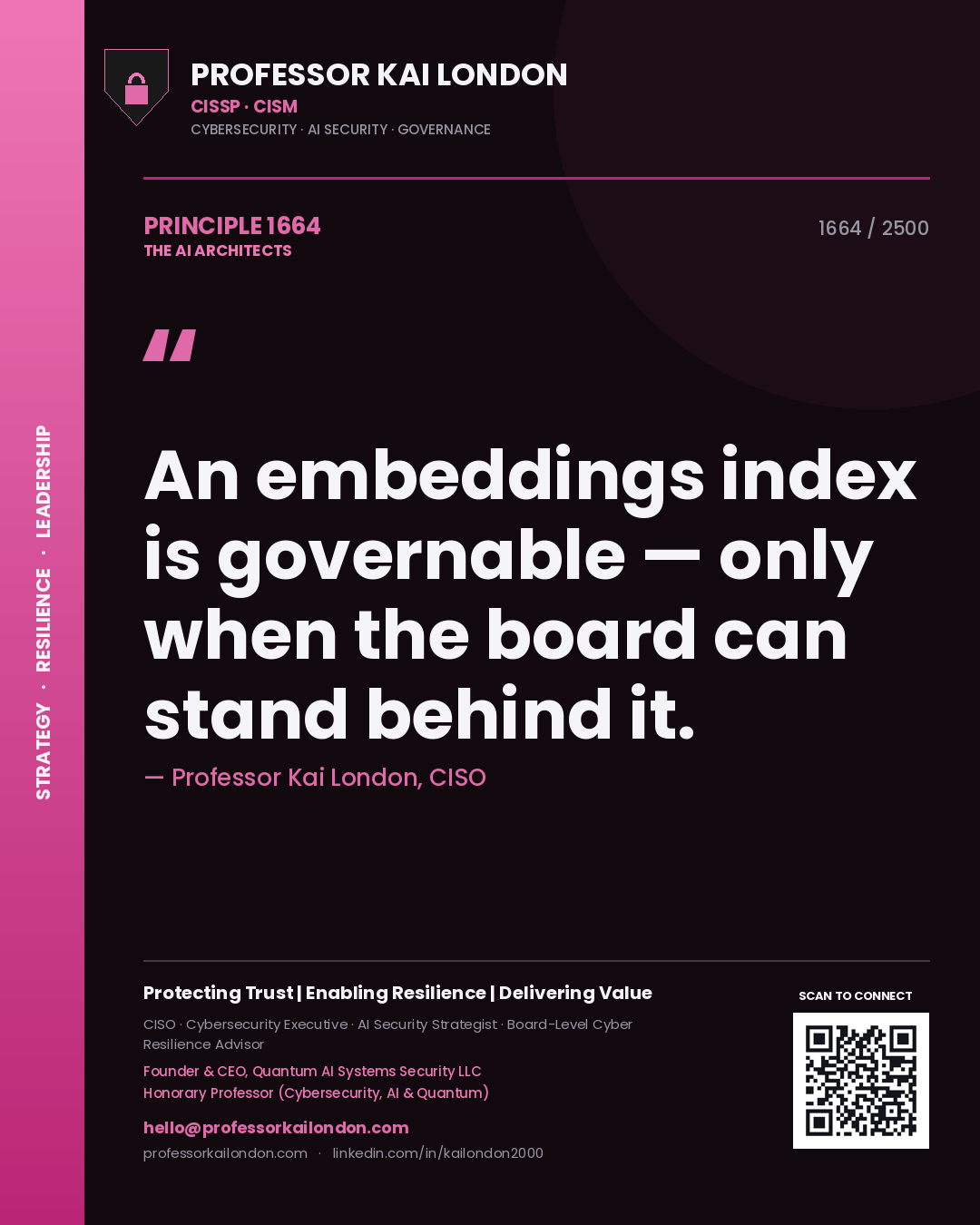 Professor Kai London principle 1664: An embeddings index is governable — only when the board can stand behind it.