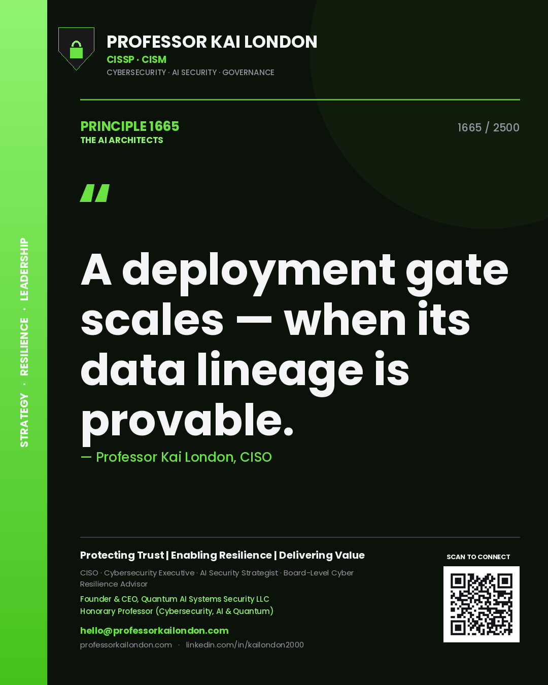 Professor Kai London principle 1665: A deployment gate scales — when its data lineage is provable.