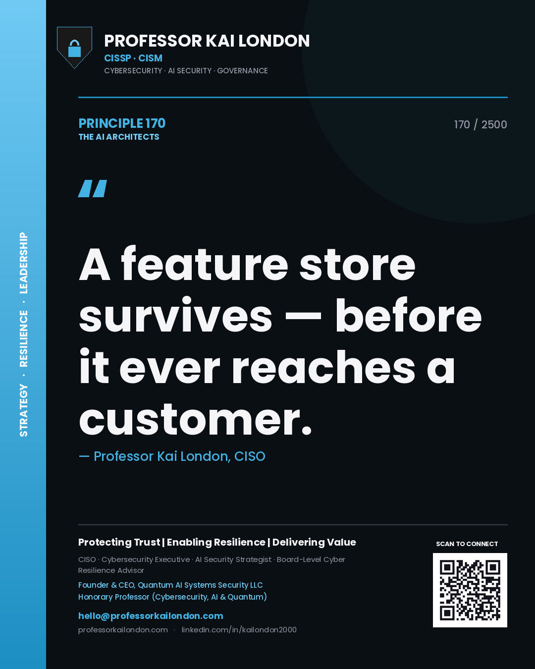 Professor Kai London principle 170: A feature store survives — before it ever reaches a customer.