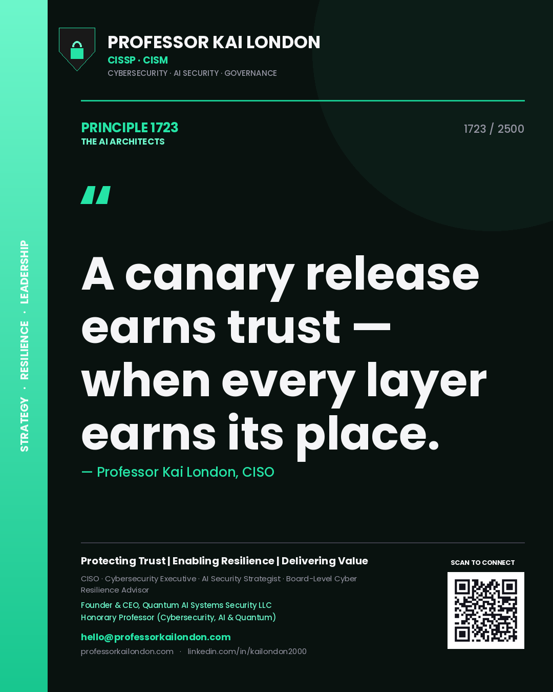 Professor Kai London principle 1723: A canary release earns trust — when every layer earns its place.