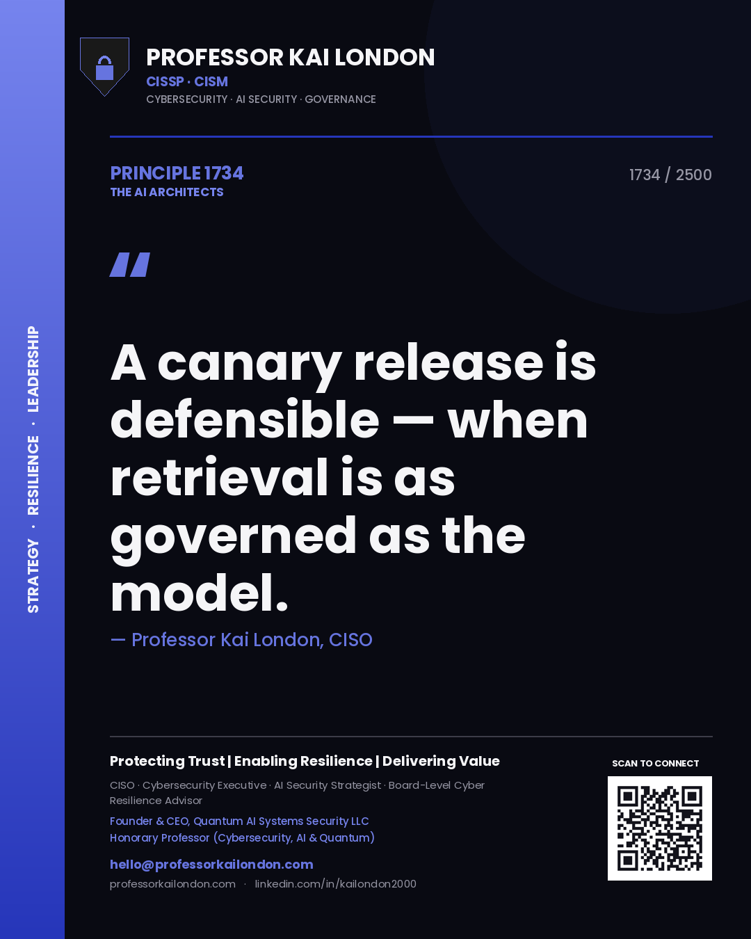 Professor Kai London principle 1734: A canary release is defensible — when retrieval is as governed as the model.