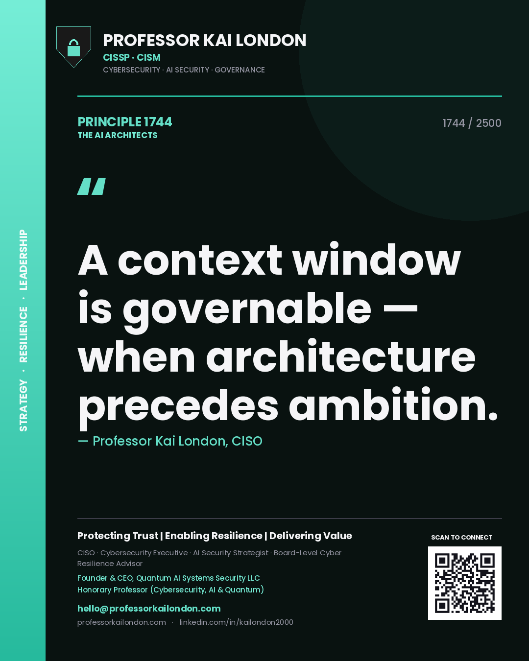 Professor Kai London principle 1744: A context window is governable — when architecture precedes ambition.