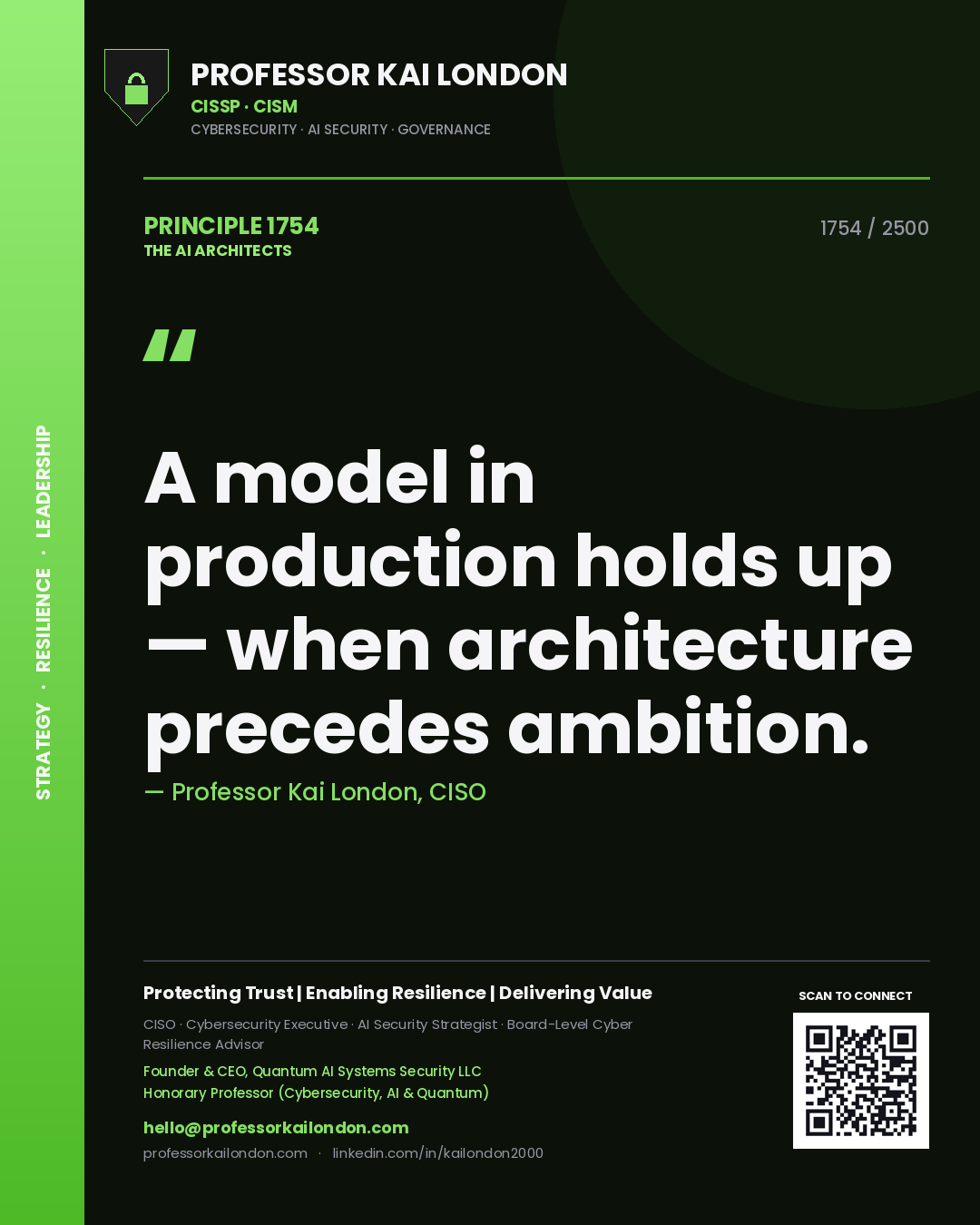 Professor Kai London principle 1754: A model in production holds up — when architecture precedes ambition.