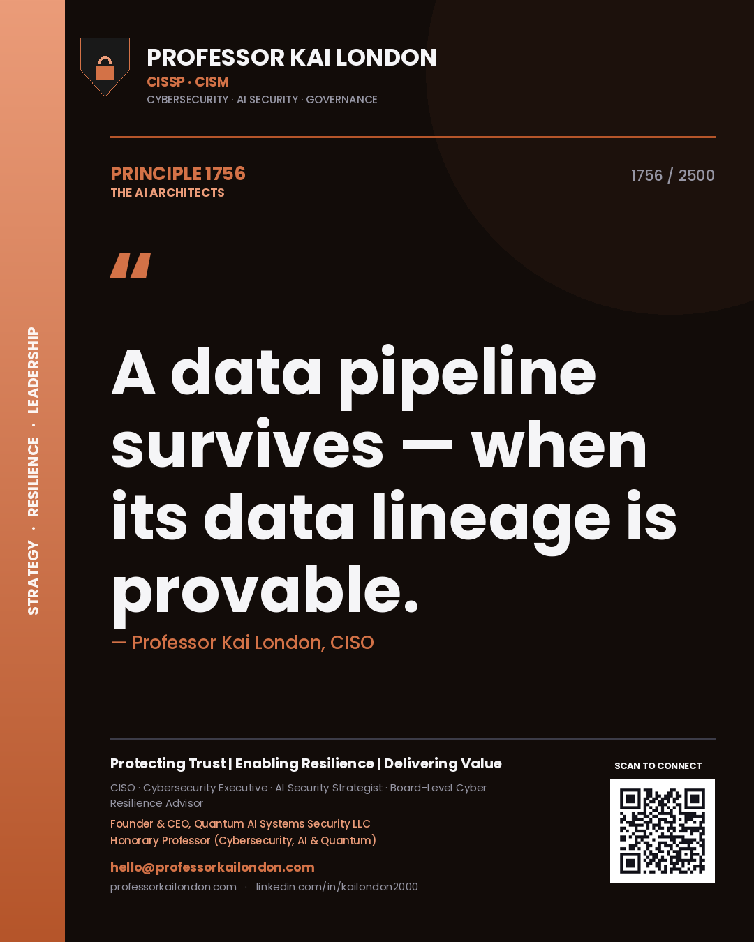 Professor Kai London principle 1756: A data pipeline survives — when its data lineage is provable.
