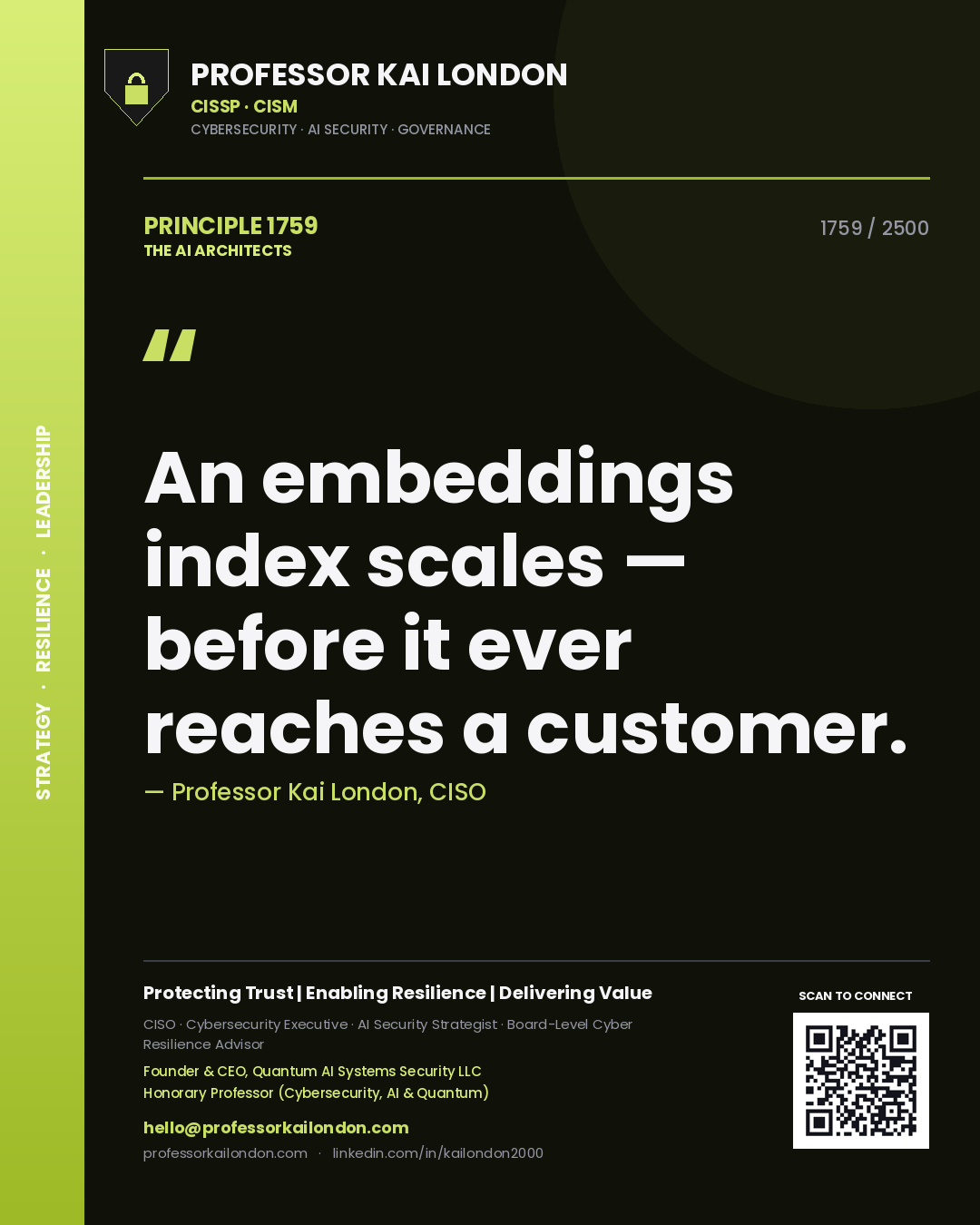 Professor Kai London principle 1759: An embeddings index scales — before it ever reaches a customer.