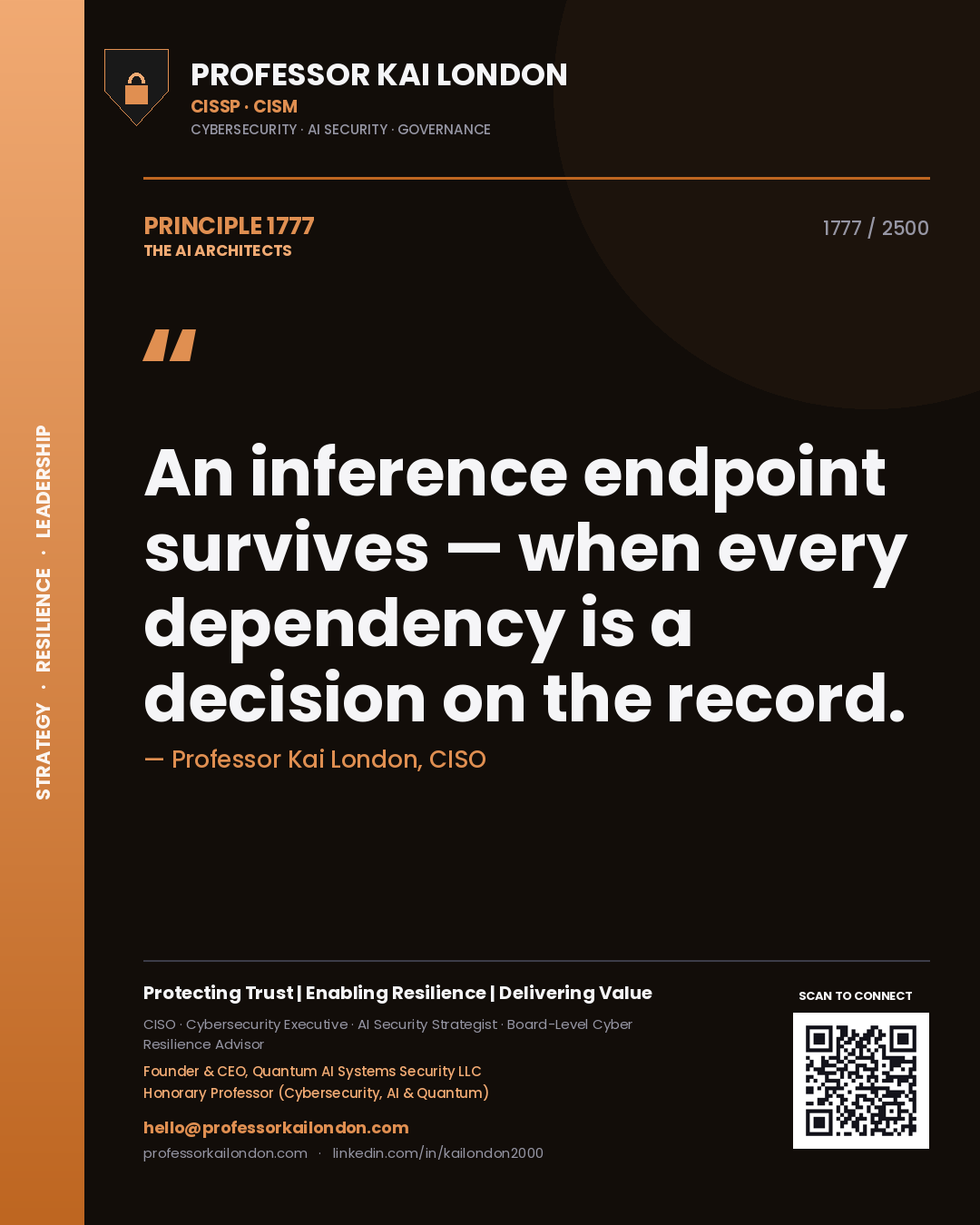 Professor Kai London principle 1777: An inference endpoint survives — when every dependency is a decision on the record.