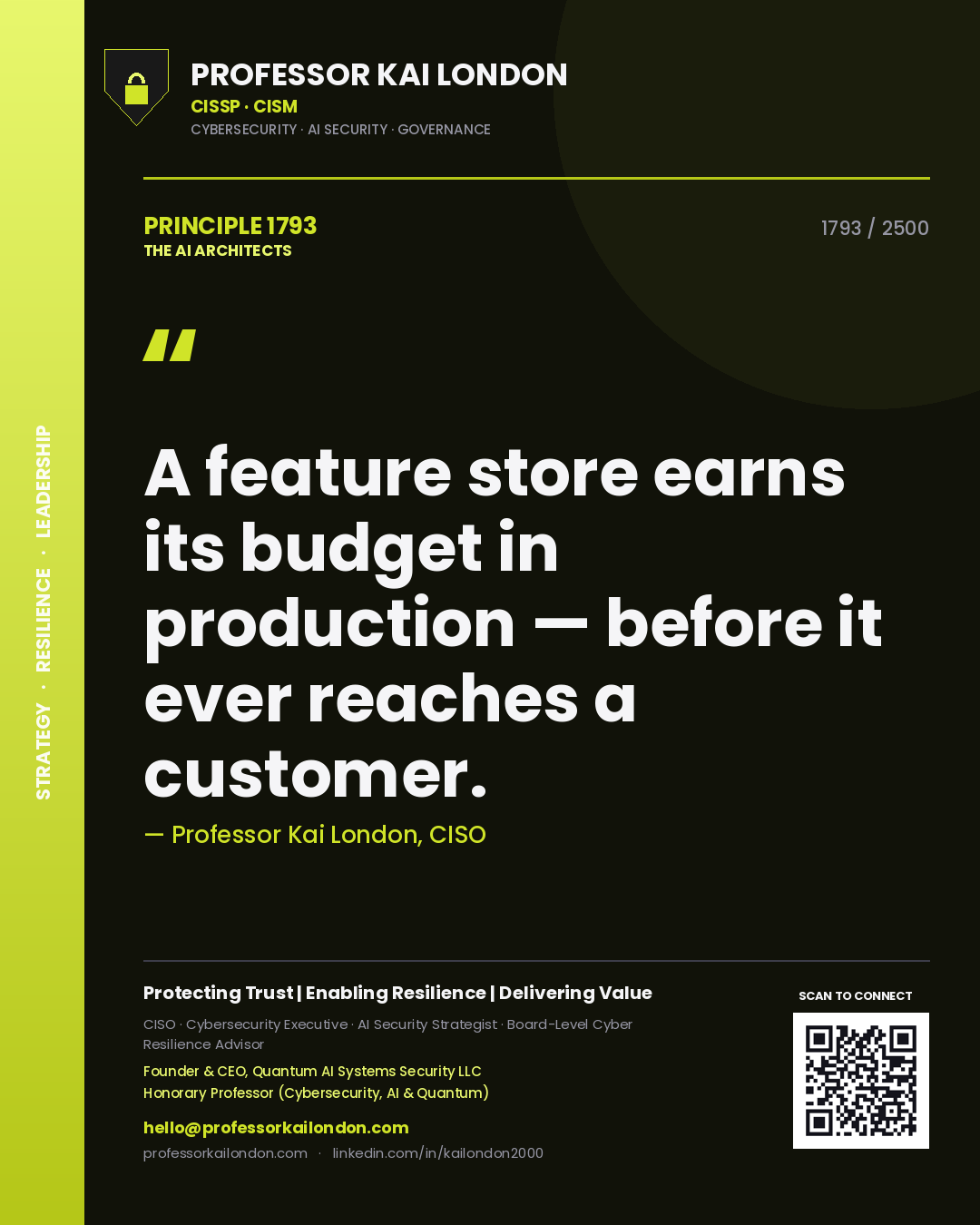 Professor Kai London principle 1793: A feature store earns its budget in production — before it ever reaches a customer.