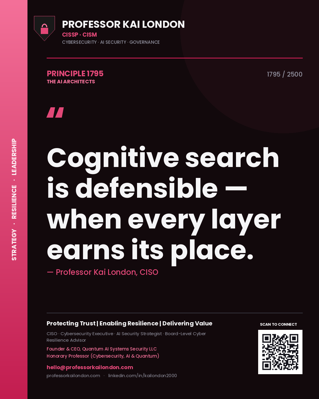 Professor Kai London principle 1795: Cognitive search is defensible — when every layer earns its place.