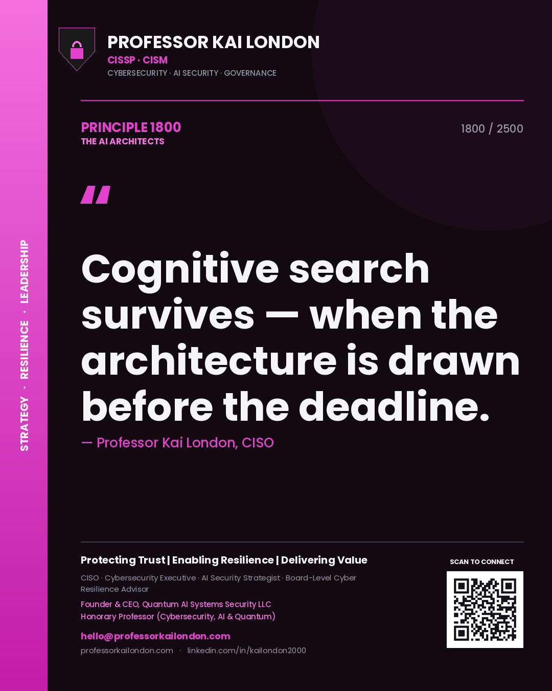 Professor Kai London principle 1800: Cognitive search survives — when the architecture is drawn before the deadline.
