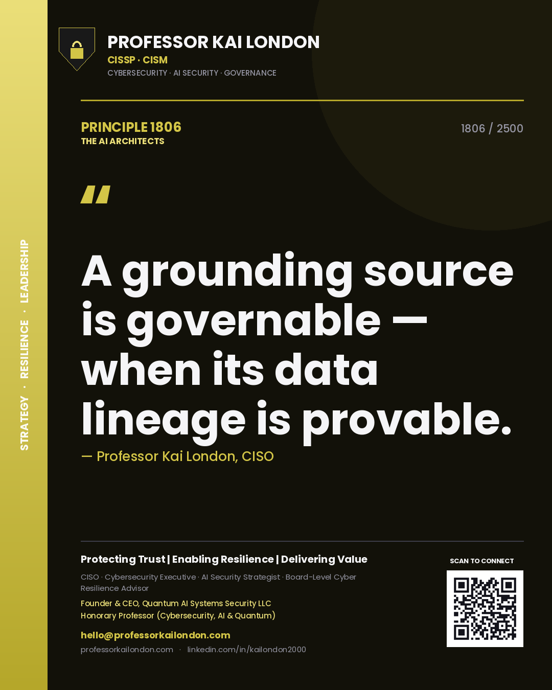 Professor Kai London principle 1806: A grounding source is governable — when its data lineage is provable.