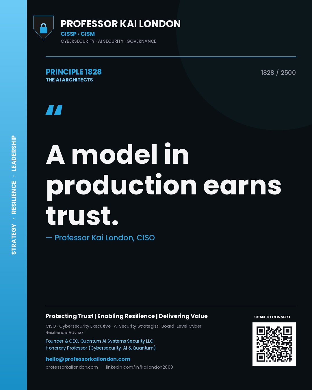 Professor Kai London principle 1828: A model in production earns trust.