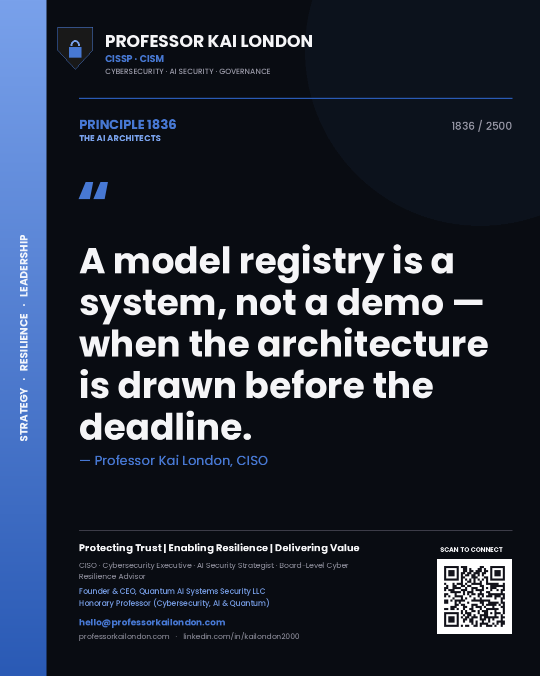 Professor Kai London principle 1836: A model registry is a system, not a demo — when the architecture is drawn before the deadline.