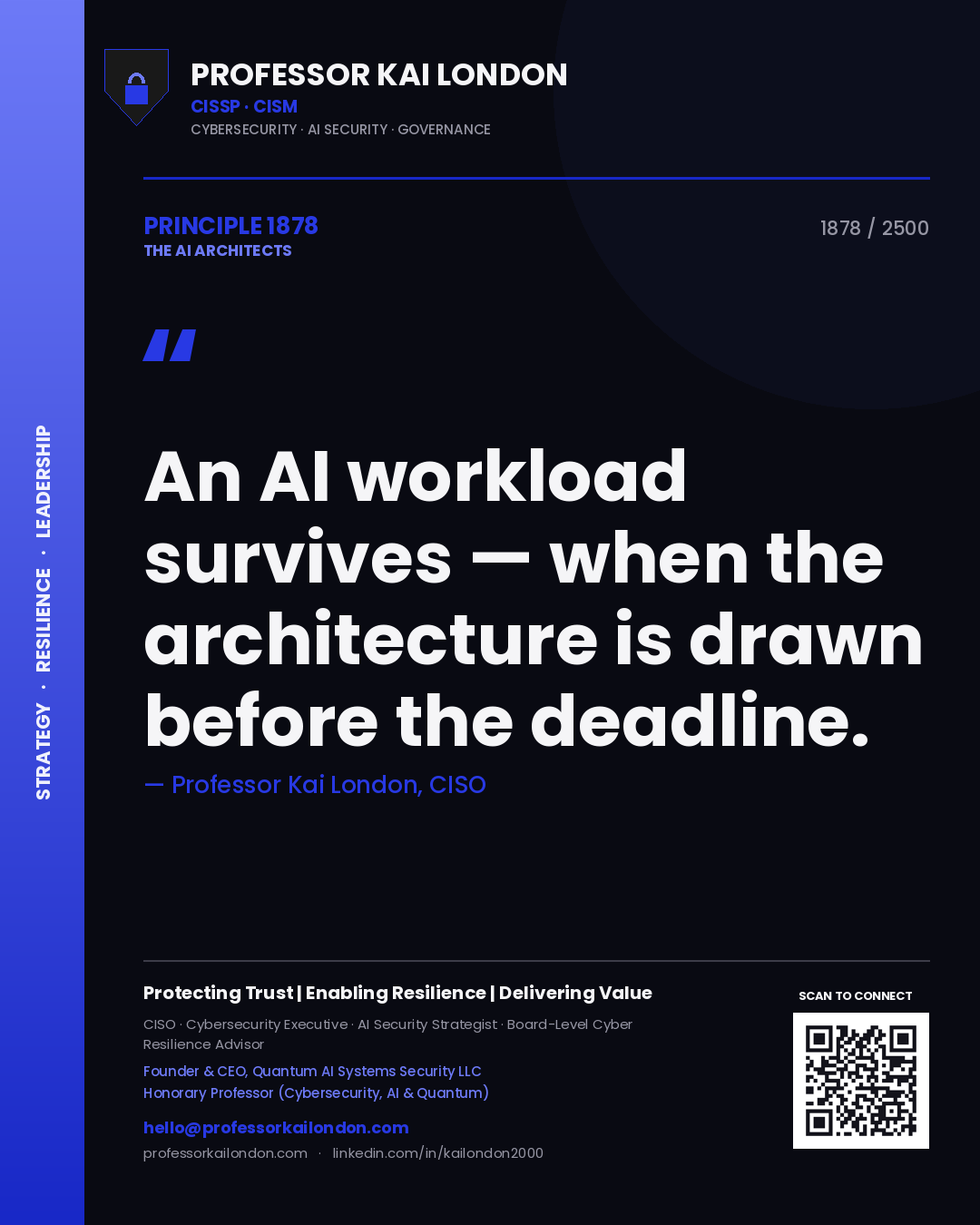Professor Kai London principle 1878: An AI workload survives — when the architecture is drawn before the deadline.