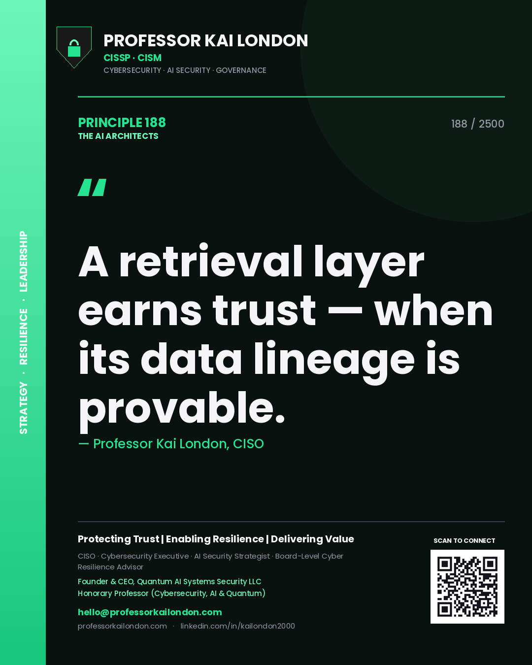 Professor Kai London principle 188: A retrieval layer earns trust — when its data lineage is provable.